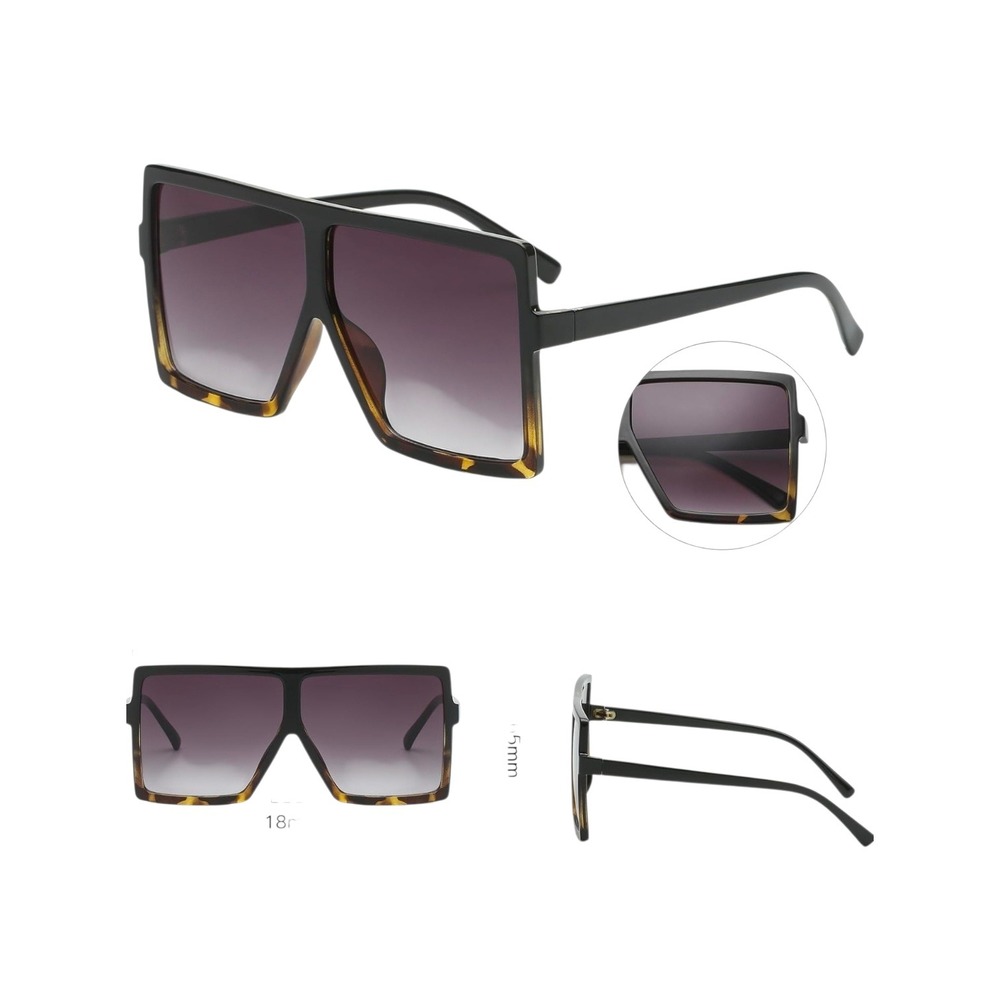 Oversized Square Sunglasses Women OS Black‎ Tortoise New Flat Top UV400